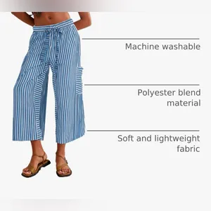 NEW Blue Striped Wide Leg Pants Loose Fit Palazzo Pants L thumbnail 5