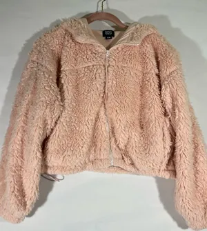 Bdg Urban Outfitters Teddy Faux Fur Crop‎ Hoodie Jacket M Pink Preowned thumbnail 1