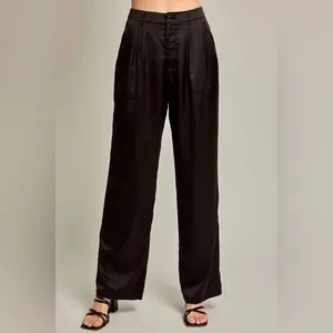 Le Lis Wide Leg Satin Pants High Rise Dress Trousers Black Womens S Going out thumbnail 2