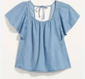 NEW~ Old Navy Flutter-Sleeve Smocked Denim Swing Blouse 3X thumbnail 2