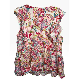 Emily Wonder Pink Teal Paisley Ruffle Peplum Blouse 1X PT10455-8 thumbnail 2