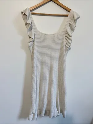Anthropologie Ruffled Pointelle Mini Dress Size Medium Crochet Knit Ivory Fall thumbnail 7