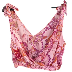 Intimately Free People Pink Floral Paisley Tie Shoulder Smocked Crop Top Medium thumbnail 4