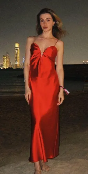 Zara maxi Red Evening Dress corset satin midi wedding party cocktail thumbnail 5
