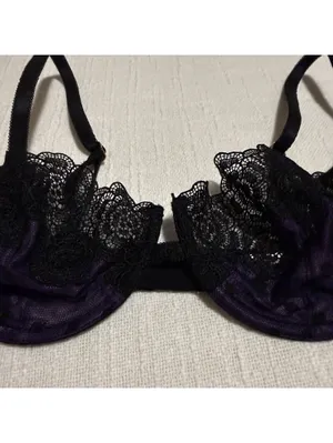 Victoria’s Secret Black & Purple Lace Very Sexy Balconet Bra Underwire 34D thumbnail 2