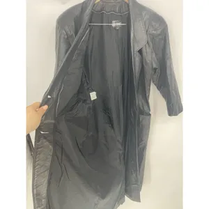 Vtg WOMENS COMINT LONG‎ BLACK LEATHER COAT SIZE Medium thumbnail 2