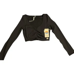 Vuori Long Sleeve Ruched Bra Black Crop Top Soft Stretch Workout Gym Top Small thumbnail 2