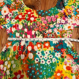 JAMS World Babydoll Top Sz S Hawaiian‎ Floral Elastic Neckline Flowy Oversized thumbnail 5