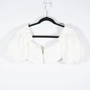 House Of CB Sorelle Woven Tweed Textured Off The Shoulder Crop Top White XS thumbnail 4