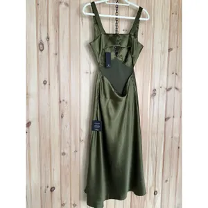 NWT Lulus Unmatched Elegance Olive Satin Sleeveless Midi Dress Cocktail Party XS thumbnail 6