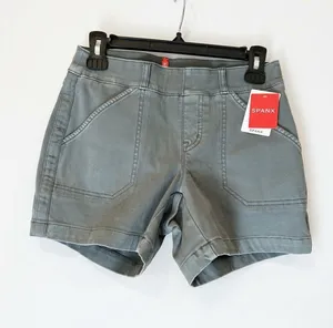 NWT SPANX Women's Stretch Twill Cargo Shorts Size XS Hazy Grey Pull-On 20318R 5” thumbnail 1
