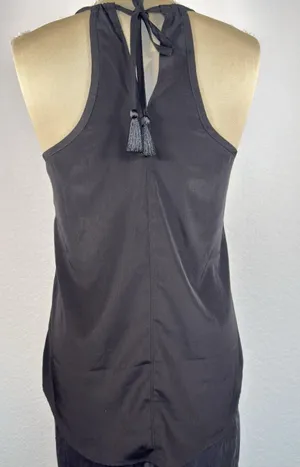 Athleta Dunes Eyelet Tank Top Women Small Black Tassel Tie Halter Boho Lace thumbnail 3