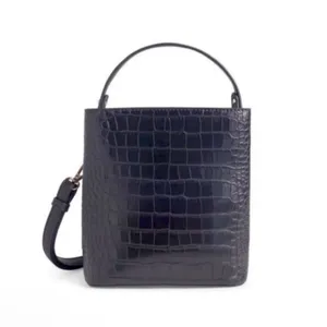 NWT AOTA Elena Crossbody Bucket Bag in Black Croc Vegan Leather thumbnail 8