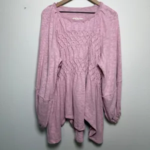 NEW‎ $128 Free People Women Cotton Snowbell Babydoll Top Sweater XS/S Pink thumbnail 2