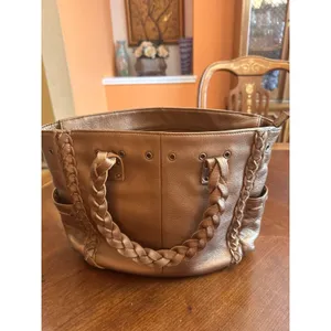 Nordstrom Brown Genuine Leather Tote Shoulder Bag Medium Boho Braided Trim thumbnail 4