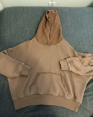 American Eagle Distressed Pullover Hooded Sweatshirt Brown thumbnail 1