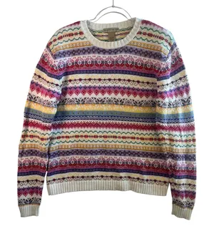 Mountain Lake Fair Isle Sweater Knit L Cottagecore Nordic‎ Grandpa Cozy Boho thumbnail 1