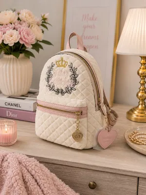 Juicy Couture Royal Moment Quilted Velour Medium Backpack Pink Heart NWT thumbnail 3