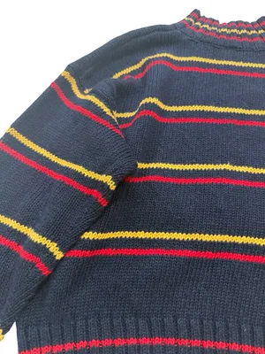 Lizwear Navy Red Gold Striped Argyle Mock Neck Sweater Colorblock Large Women's thumbnail 9