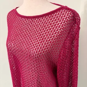 Liz Claiborne Pink Open Knit Linen Blend Sweater Sz XL thumbnail 2