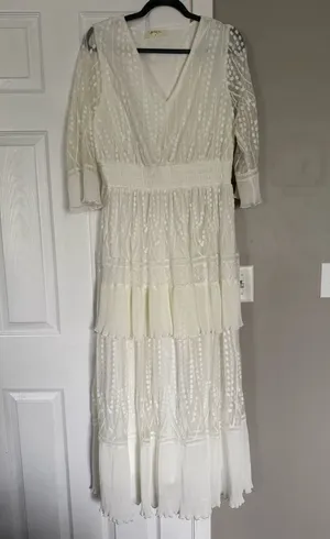 A Beautiful Soul Elegant White Maxi Dress Lace Ruffles thumbnail 1