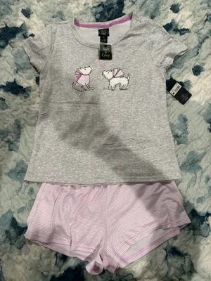 Laura Ashley Gray and Pink Dog Pajama Set, Sz S, Top New, Bottoms Used thumbnail 1