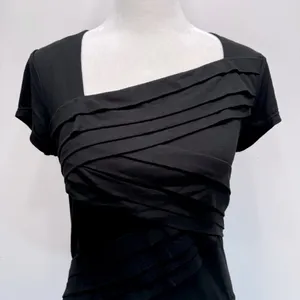 White House Black Market Black Top Crisscross Layered Asymmetric Neckline Size S thumbnail 3