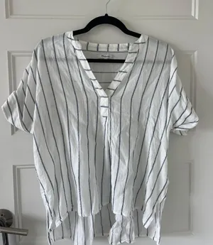 White Striped Linen Top Flowy thumbnail 1