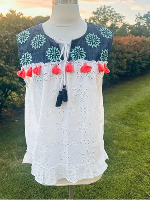 THML Sleeveless Boho White Eyelet Top thumbnail 6