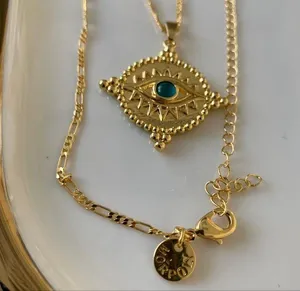 Eye Of Horus Circle Pendant w/ Four Points Necklace - Minimalist 18K Gold thumbnail 3