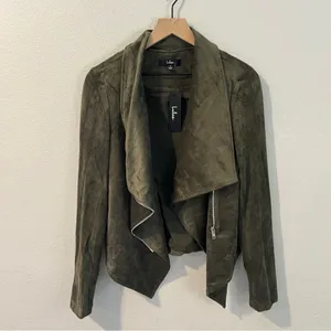 Lulus Wild at Heart Olive Green Vegan Suede Moto Jacket NWT‎ Size S thumbnail 6