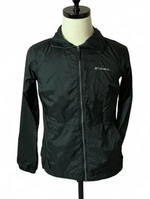 Columbia Womens Small Black Full Zip Lightweight Windbreaker Jacket Hiking‎ Coat thumbnail 1