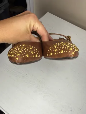 Frye HEATHER SLINGBACK STUDDED Flat Pointed gold & Walnut Leather thumbnail 7