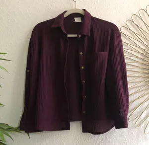 Deep purple button down up long sleeve shirt light airy long sleeve thumbnail 1