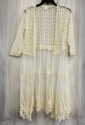 Lace Boho Sheer Embroidered Y2K Xhilaration Ivory Cream Floral Cardigan Duster M thumbnail 1
