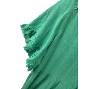 Umgee Green Tiered Frayed Hem V‎ Neck Short Sleeve Casual Dress Size Medium thumbnail 9