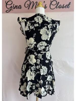 Free People Black and White Floral Wrap Dress Size M thumbnail 2
