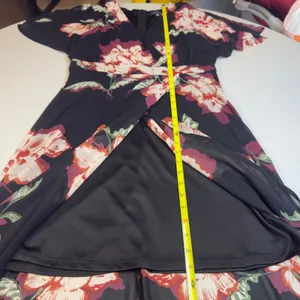Luxology Women Black Floral Wrap Maxi‎ Dress Flutter Sleeve High Low Hem Wedding thumbnail 14