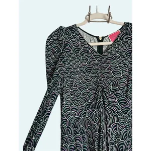 Kate Spade Long Puff Sleeve Maxi Dress Size 4 purple abstract pattern V neck thumbnail 3
