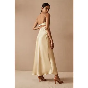 BEC & Bridge Carrie Yellow Satin Silk Sleeveless Cutout Cami Slip Midi Dress 4 thumbnail 2