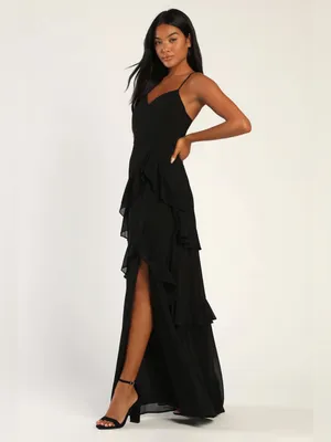 LULU’S Blessed with Beauty Black Ruffled Sleeveless Maxi Dress thumbnail 5