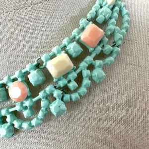 Blue metal orange yellow bib necklace thumbnail 2