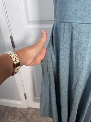 Quince Flowknit Breeze Dress L Blue Midi Fit & Flare Pockets Soft Stretch Travel thumbnail 6