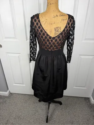 Eliza J Size 8 Black Polka Dot Mesh Fit & Flare Cocktail Dress thumbnail 7
