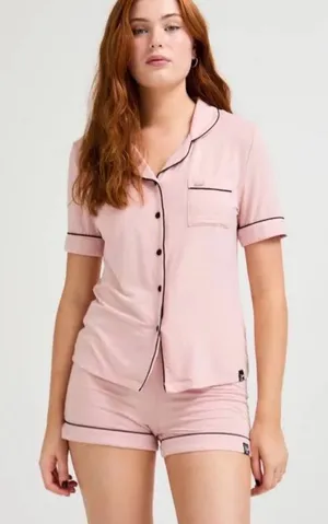 NWT- Pretty You London - Bamboo- Short-Sleeve Pink Pajama Set- size 8 thumbnail 1