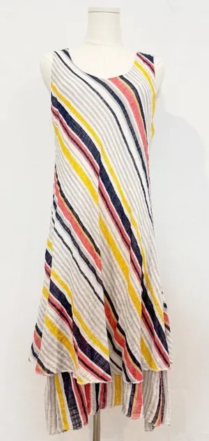 Belle France Dress Size L Striped Cotton Gauze Tiered Lined Midi Cottage Coastal thumbnail 1