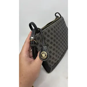 Dooney & Bourke Coated Canvas Logo Mini Slim Black Leather Trim Shoulder Bag Y2K thumbnail 3
