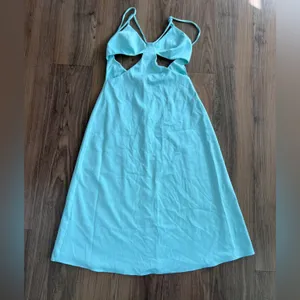 Samantha Sipos $450 Butterfly Slip Cutout Halter Teal Dress‎ Spring Cocktail thumbnail 4