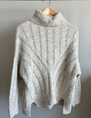 Moon River Chunky Knit Ribbed Turtleneck Sweater M Flecked Coastal Grandma Chic thumbnail 1