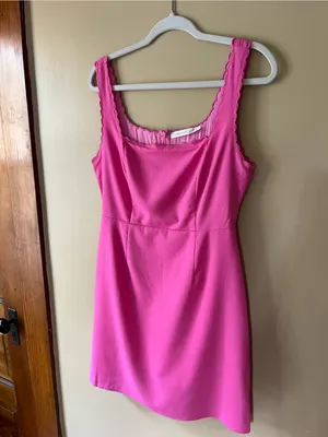 Altar'd State Bright Pink Scalloped Strap Mini Dress thumbnail 3